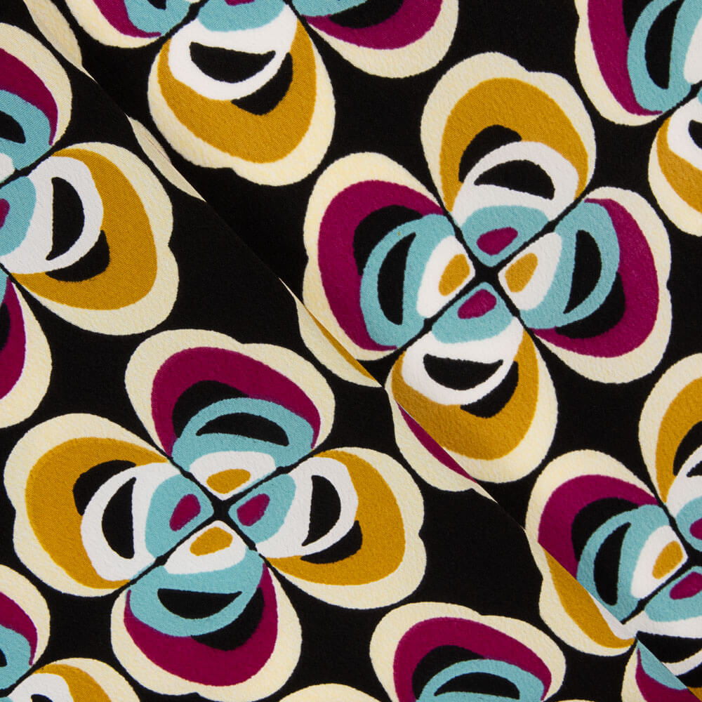 Crepe Poliéster Flor Geométrica Ocre - Ribes y Casals