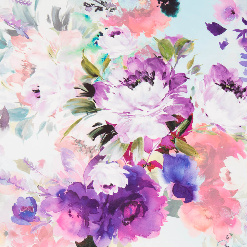 Tecido Fama Stretch Flor Primavera Azul Celeste - Ribes y Casals