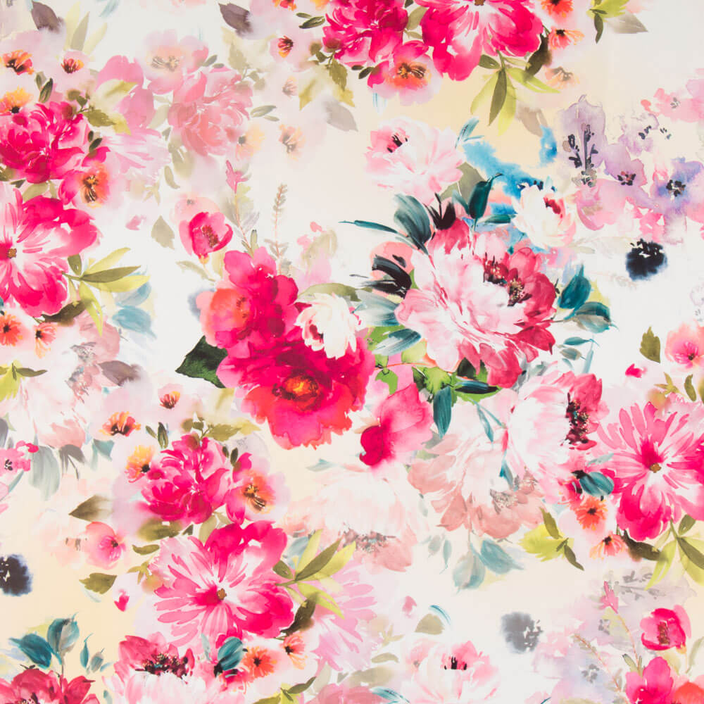 Tecido Fama Stretch Flor Primavera Amarelo - Ribes y Casals