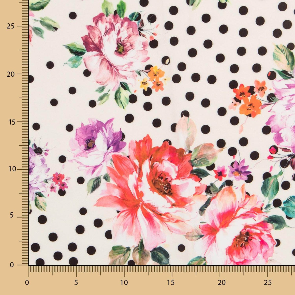 Tecido Bi-Stretch Cretonne Vermelho Bolinhas Branco - Ribes y Casals