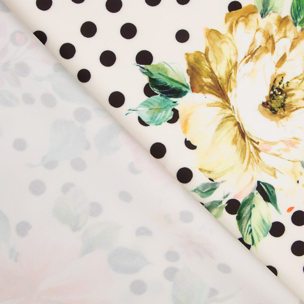 Tecido Bi-Stretch Cretonne Vermelho Bolinhas Branco - Ribes y Casals