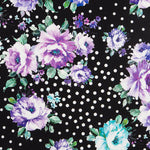 Tecido Bi-Stretch Cretonne Malva Bolinhas Preto - Ribes y Casals