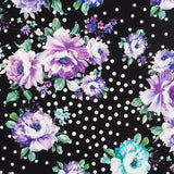 Tecido Bi-Stretch Cretonne Malva Bolinhas Preto - Ribes y Casals