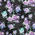 Tecido Bi-Stretch Cretonne Malva Bolinhas Preto - Ribes y Casals