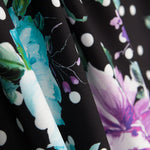 Tecido Bi-Stretch Cretonne Malva Bolinhas Preto - Ribes y Casals