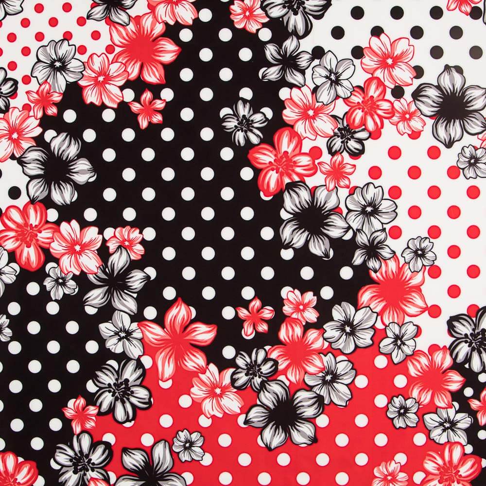 Tecido Bi-Stretch Flor Bolinhas Mix Vermelho - Ribes y Casals