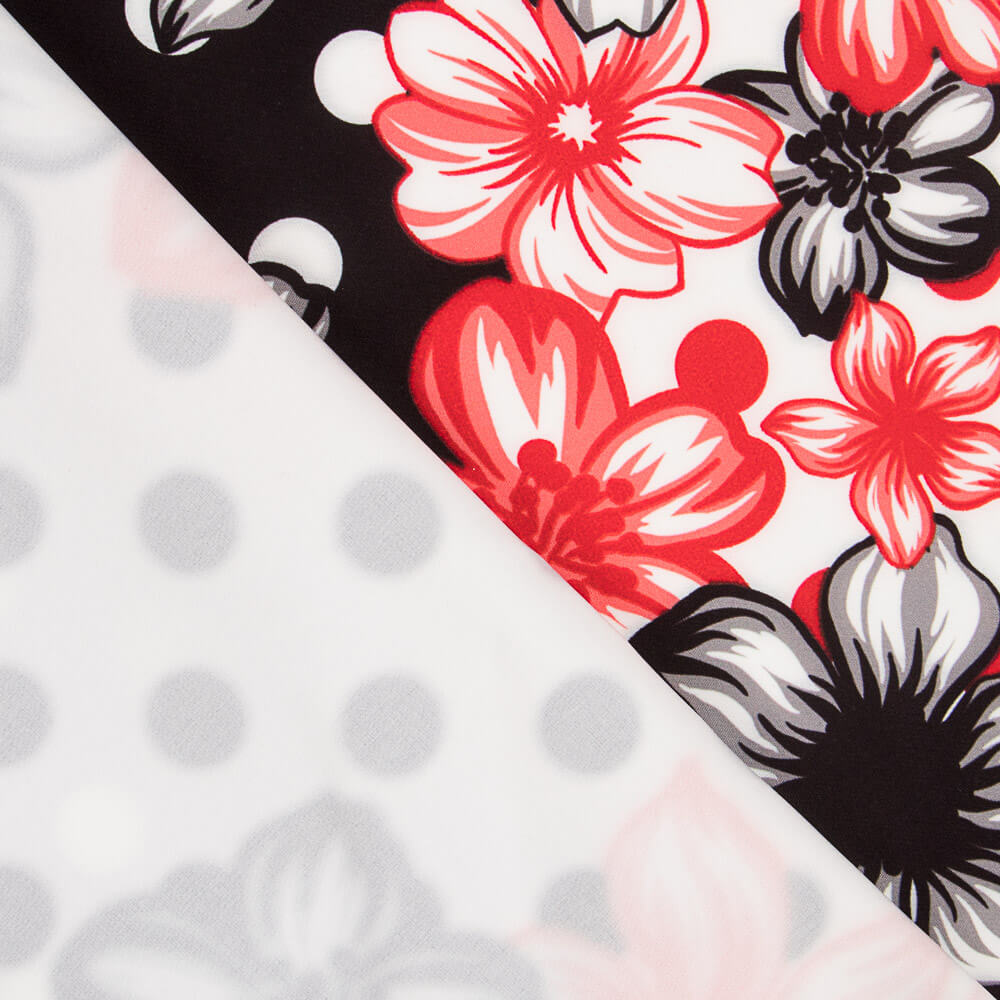 Tecido Bi-Stretch Flor Bolinhas Mix Vermelho - Ribes y Casals