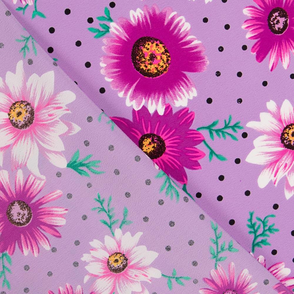 Crepe Margarida Bolinhas Mauve - Ribes y Casals