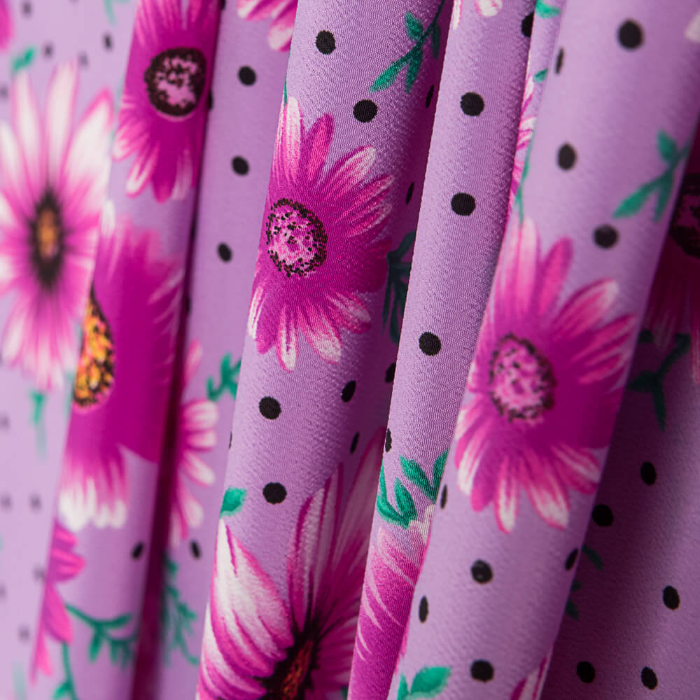 Crepe Margarida Bolinhas Mauve - Ribes y Casals