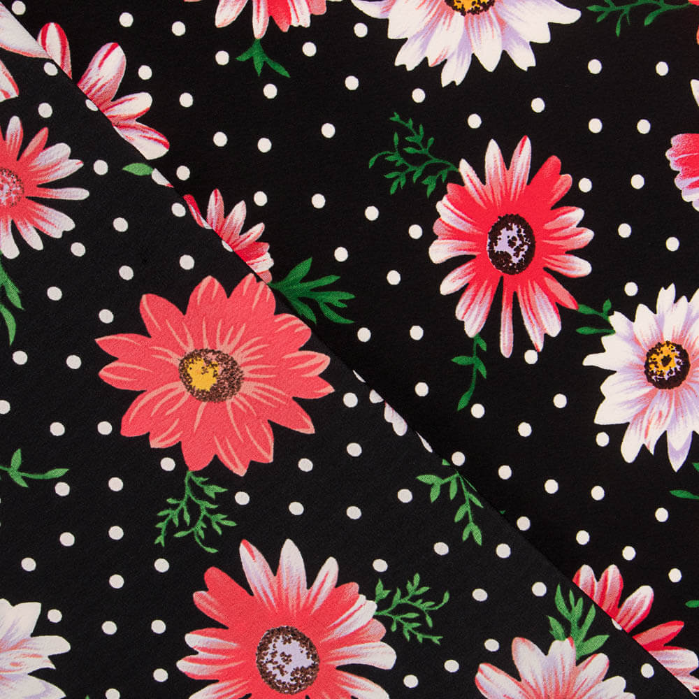 Crepe Margarida Bolinhas Preto - Ribes y Casals