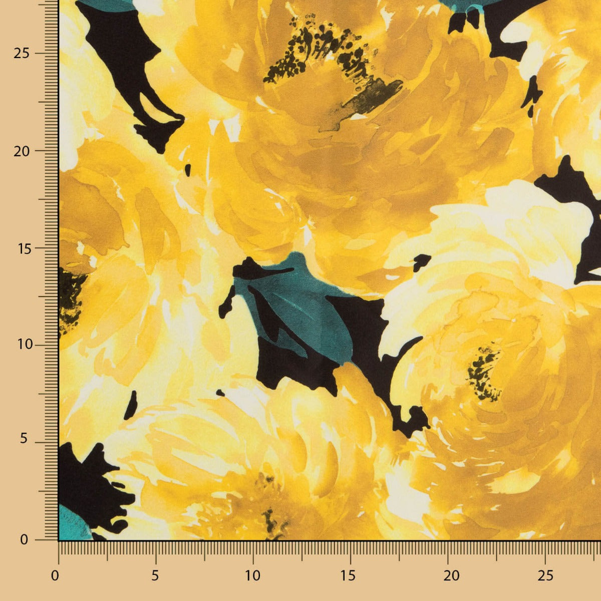 Tecido Fama Stretch Flor Pinceladas Amarelo - Ribes y Casals