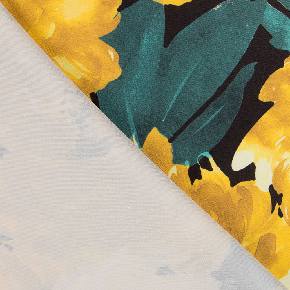 Tecido Fama Stretch Flor Pinceladas Amarelo - Ribes y Casals