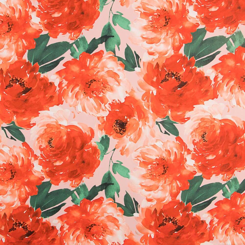 Tecido Fama Stretch Flor Pinceladas Salmão - Ribes y Casals