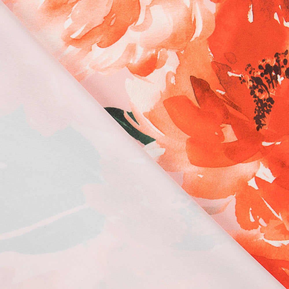 Tecido Fama Stretch Flor Pinceladas Salmão - Ribes y Casals