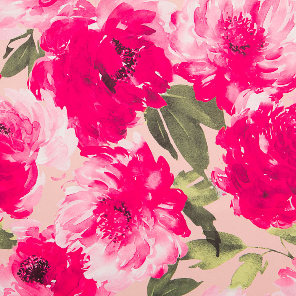 Tecido Fama Stretch Flor Pinceladas Fúcsia - Ribes y Casals