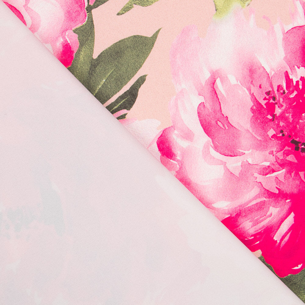 Tecido Fama Stretch Flor Pinceladas Fúcsia - Ribes y Casals