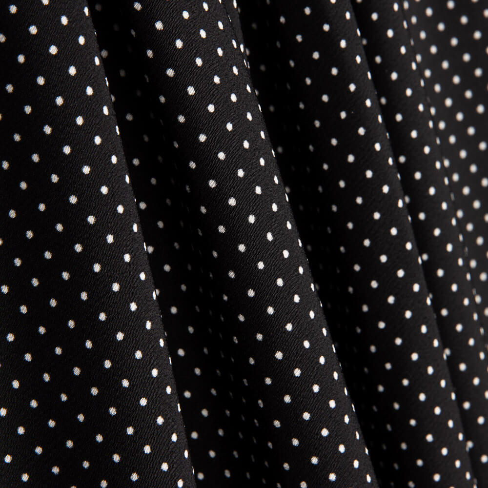 Gabardina Elástica Bolinhas 3mm Preto-Branco - Ribes y Casals