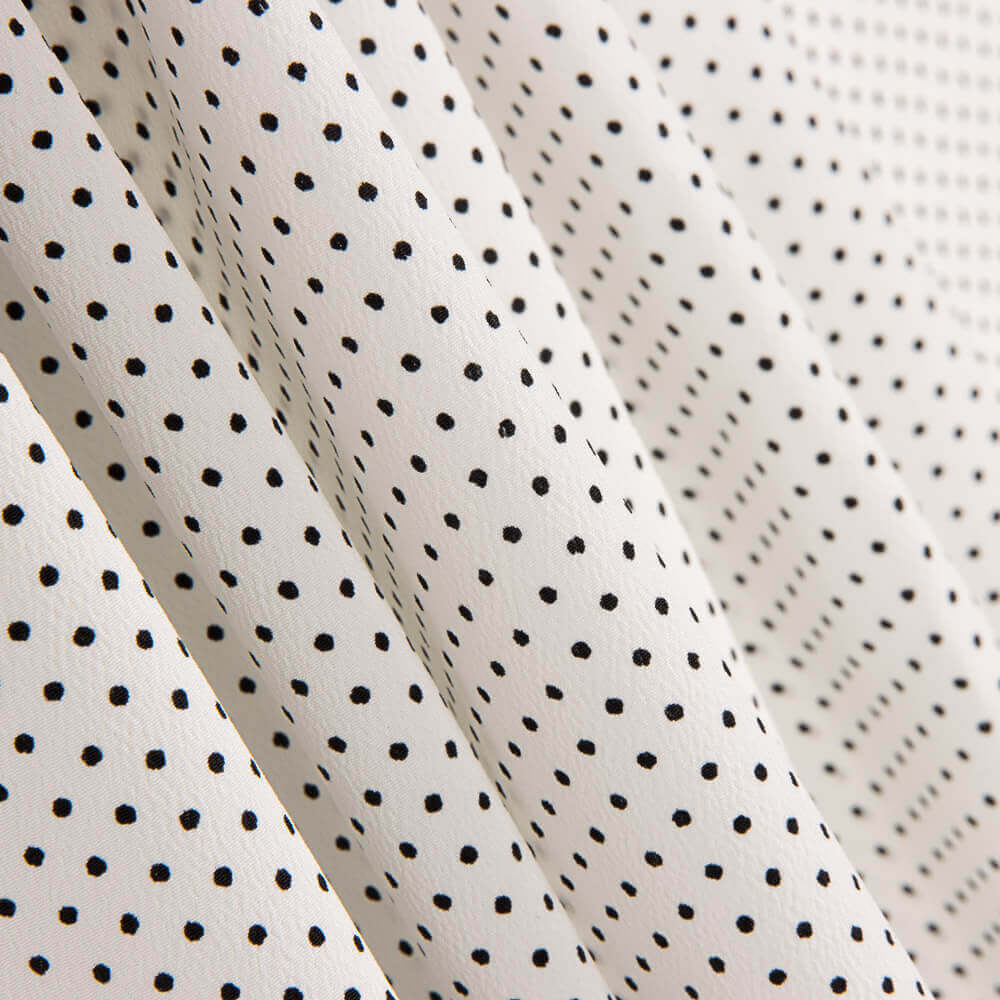 Gabardina Elástica Bolinhas 3mm Branco-Preto - Ribes y Casals