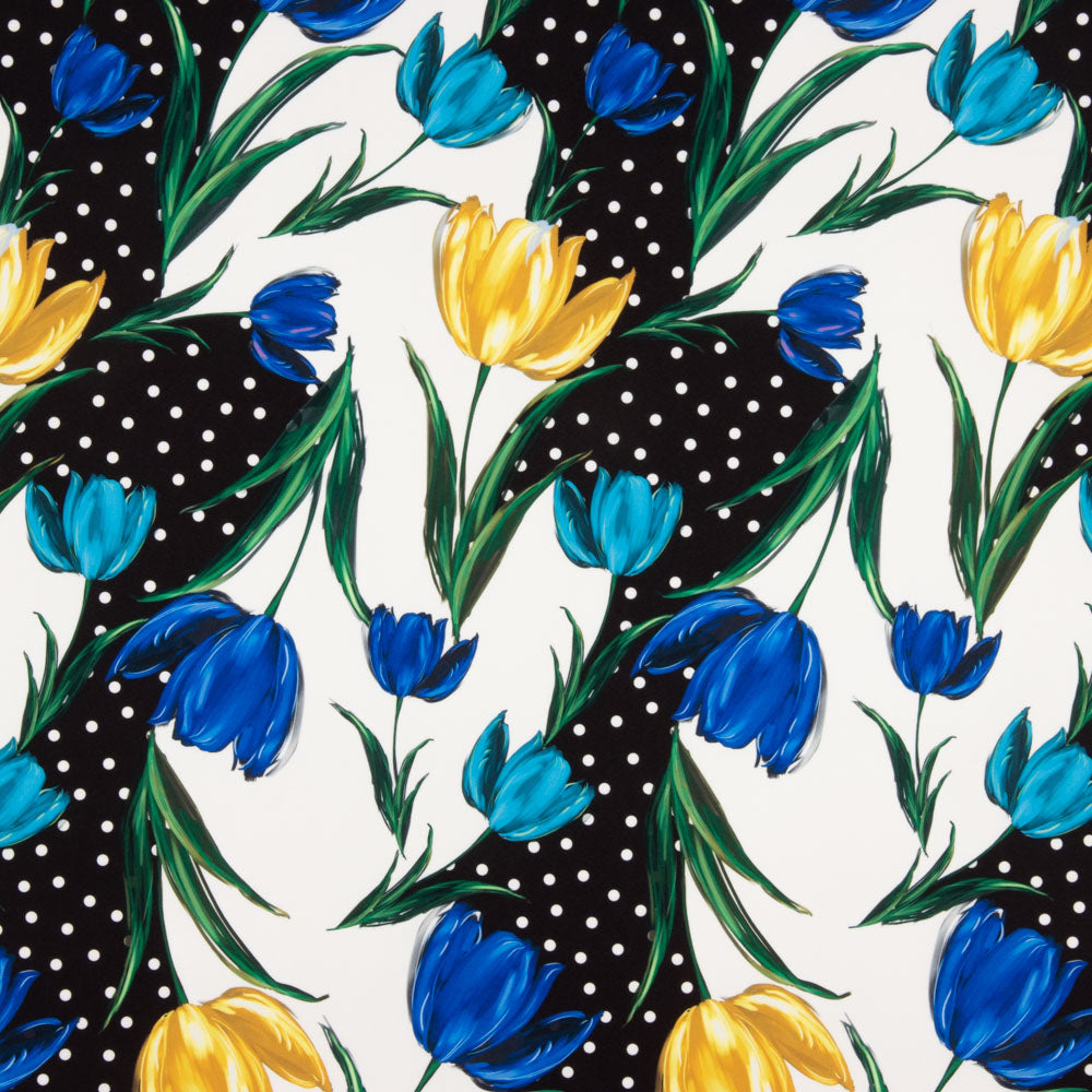 Gabardina Stretch Tulipas Azuis Bolinhas - Ribes y Casals