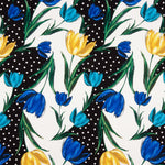 Gabardina Stretch Tulipas Azuis Bolinhas - Ribes y Casals