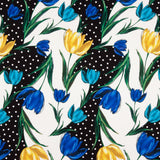 Gabardina Stretch Tulipas Azuis Bolinhas - Ribes y Casals