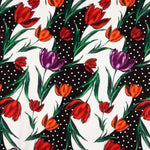 Gabardina Stretch Tulipas Vermelhas Bolinhas - Ribes y Casals