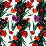 Gabardina Stretch Tulipas Vermelhas Bolinhas - Ribes y Casals