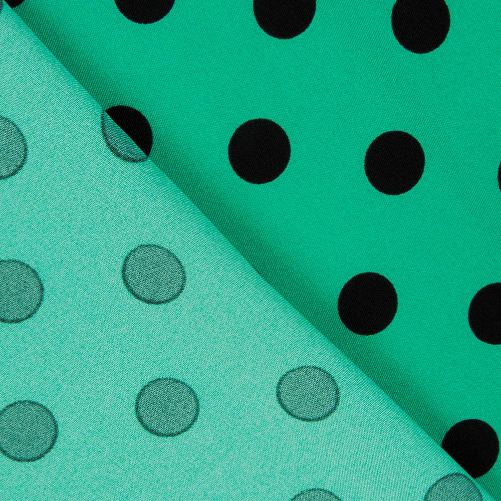 Gabardina Elástica Bolinhas 17mm Verde-Preto - Ribes y Casals