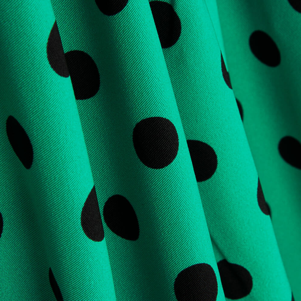 Gabardina Elástica Bolinhas 17mm Verde-Preto - Ribes y Casals