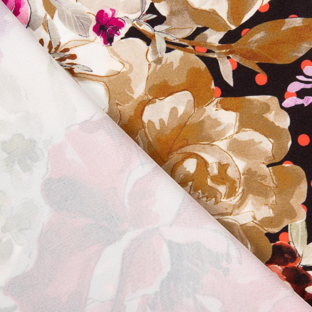 Gabardina Elástica Flor Bolinhas Vermelha - Ribes y Casals