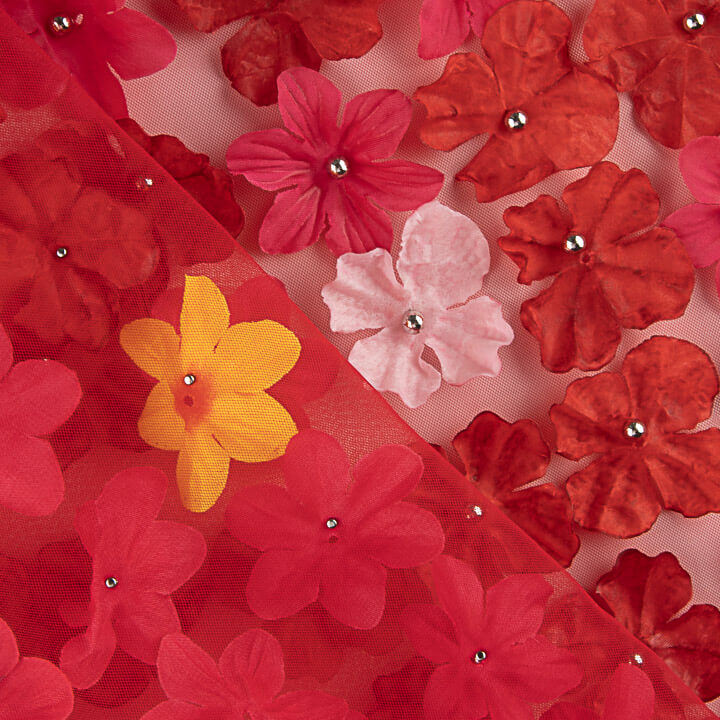 Tule Vermelho Jardim Carmesim floral 3D - Ribes y Casals