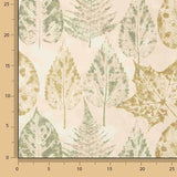 Loneta estampada com folhas botânicas em verde e ocre - Ribes y Casals