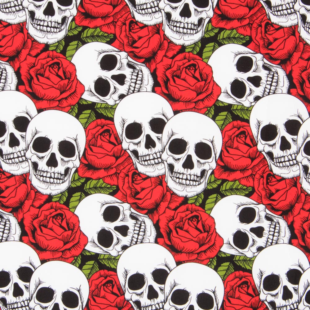 Retal Algodón Calaveras y Rosas Rojas 70x150 cm - Ribes y Casals