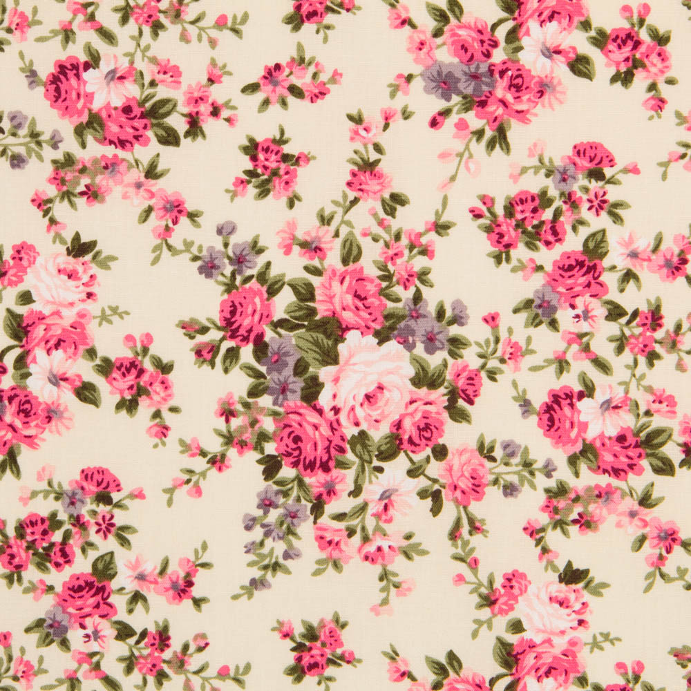 Popelín Bouquet Flores Crudo - Ribes y Casals