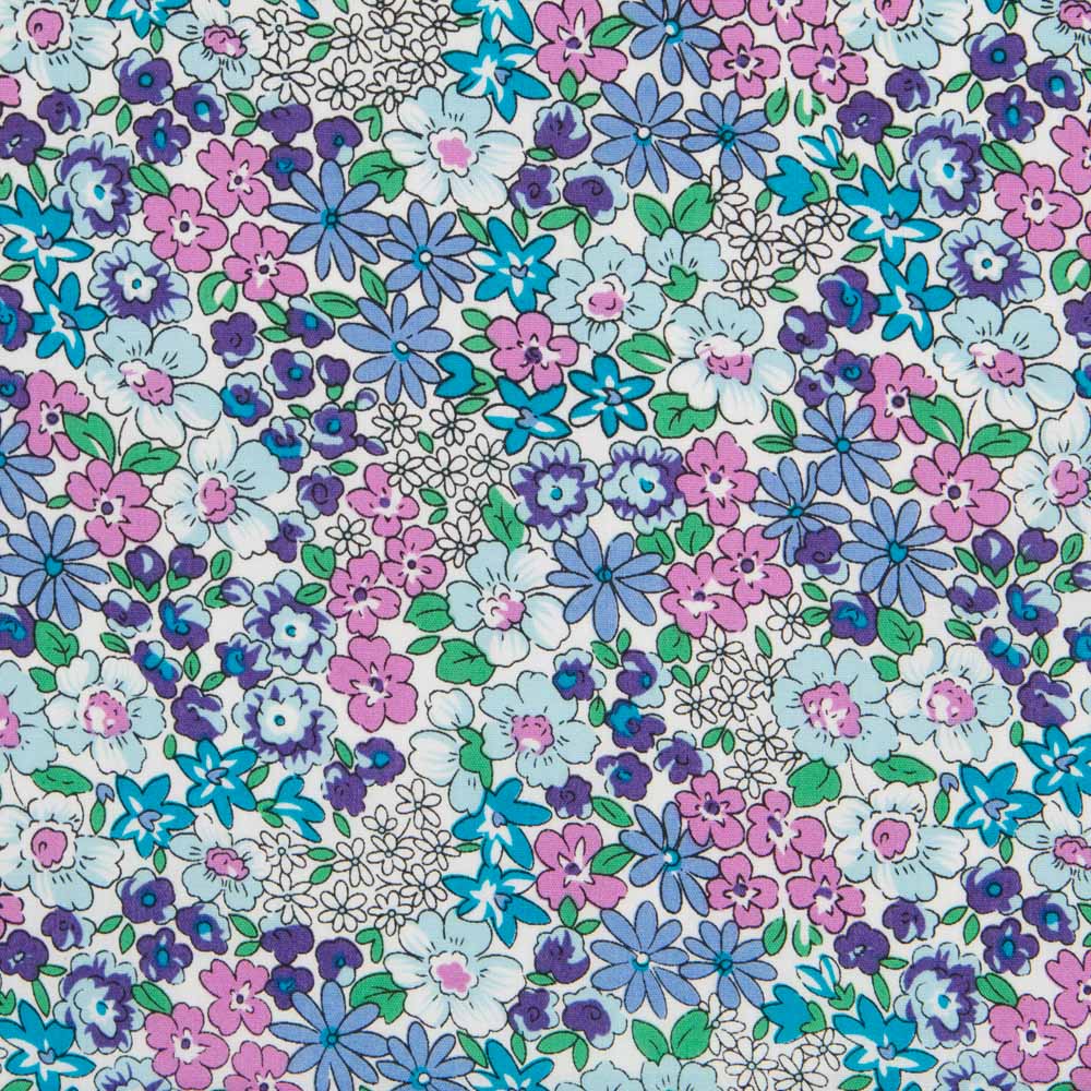 Retal Popelín Garden Flores Turquesa 60x145 cm - Ribes y Casals