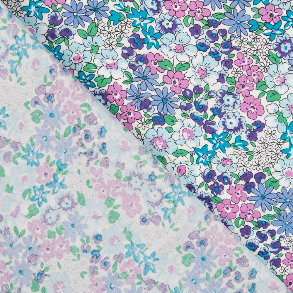 Retal Popelín Garden Flores Turquesa 60x145 cm - Ribes y Casals