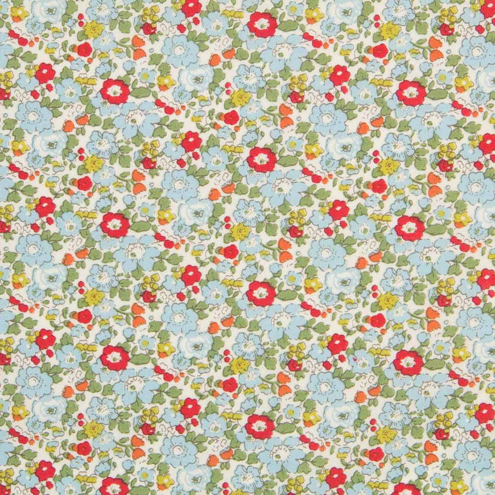 Popelín Flores Azul Rojo - Ribes y Casals