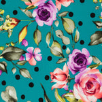 Crepe Lunares y Flores Aguamarina - Ribes y Casals