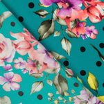 Crepe Lunares y Flores Aguamarina - Ribes y Casals