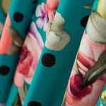 Crepe Lunares y Flores Aguamarina - Ribes y Casals