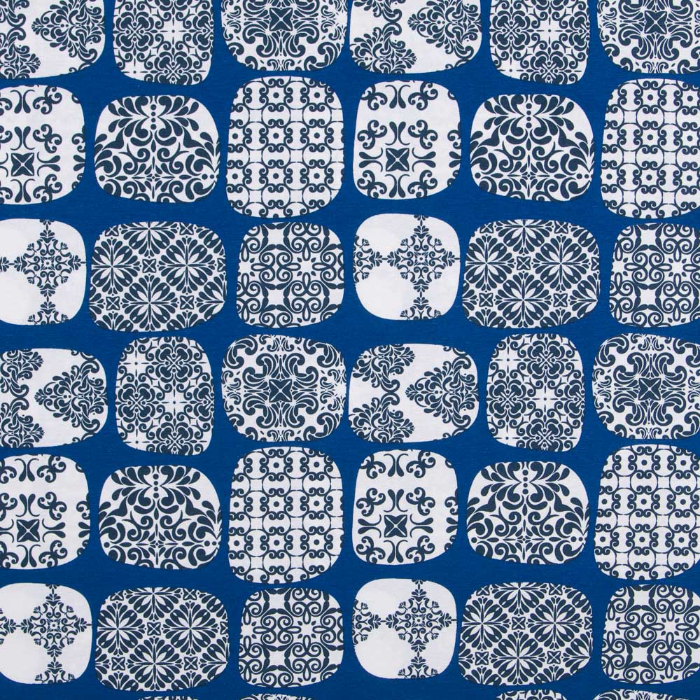 Loneta Estampada Cuadros Azulejos Azulón - Ribes y Casals
