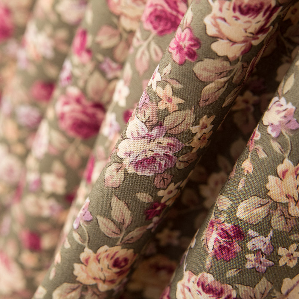 Popelín Flores Cretona Caqui - Ribes y Casals