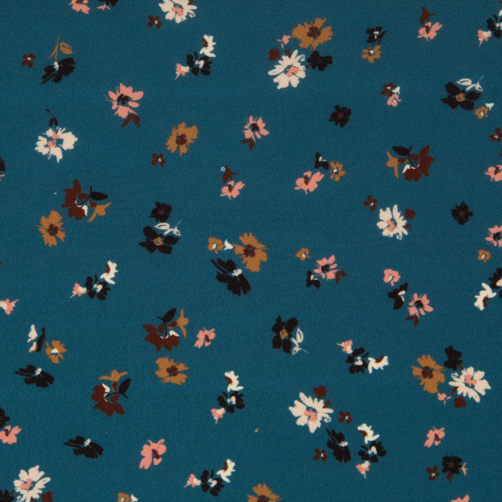 Tecido Burlington Spandex Flores Canard - Ribes y Casals