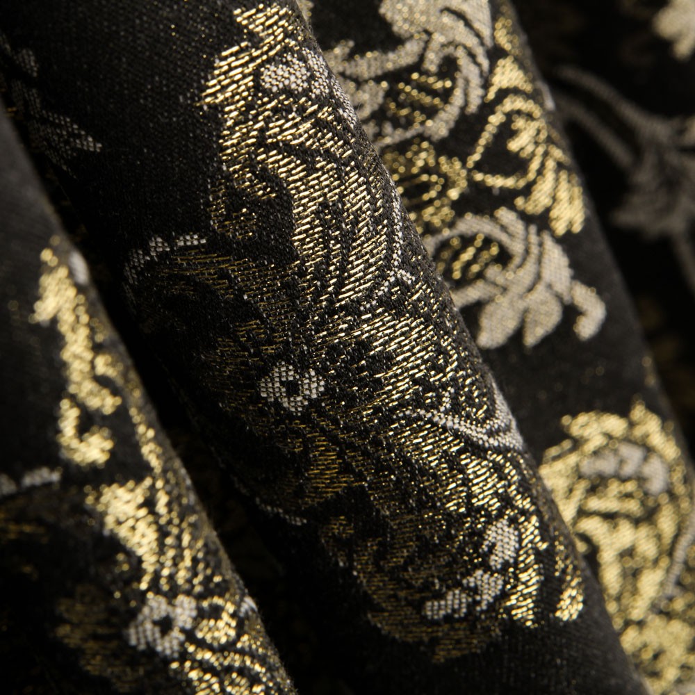 Jacquard Damasco Lurex Preto Ouro - Ribes y Casals