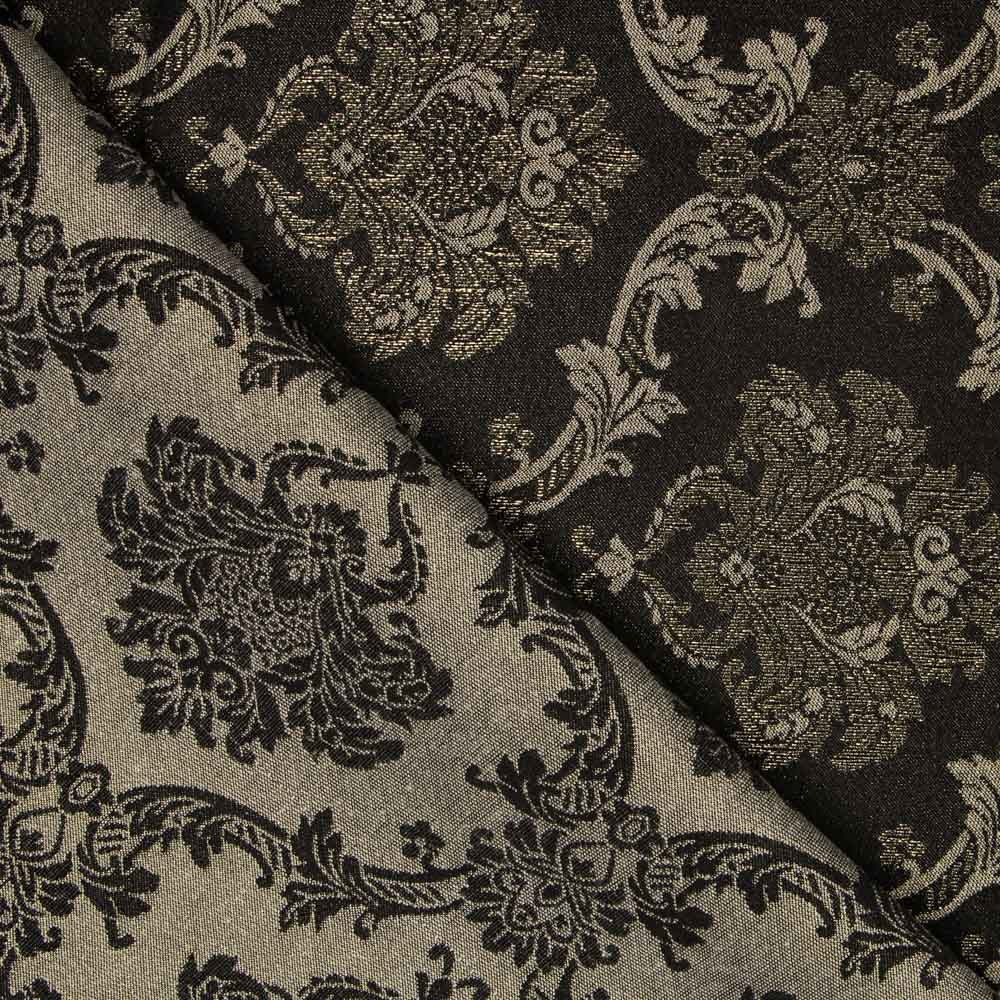 Jacquard Damasco Lurex Preto Ouro - Ribes y Casals