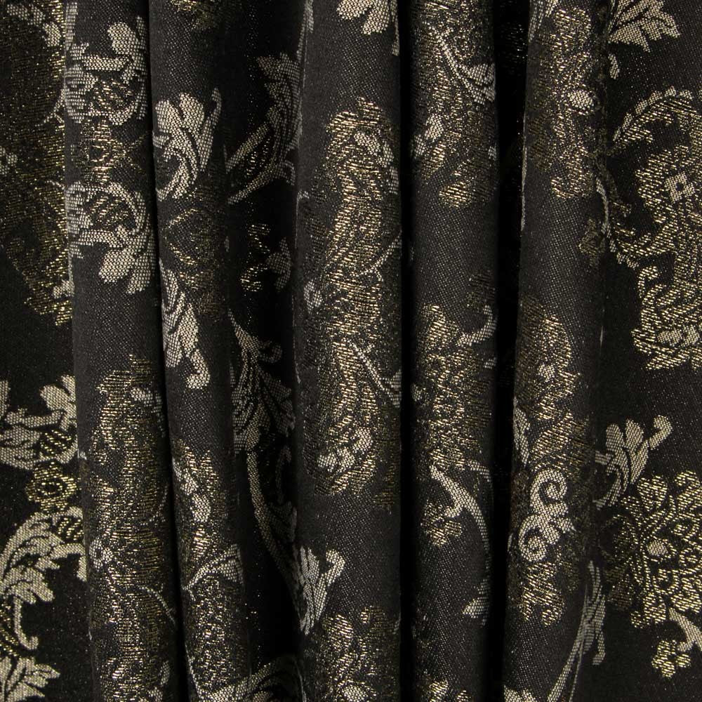 Jacquard Damasco Lurex Preto Ouro - Ribes y Casals