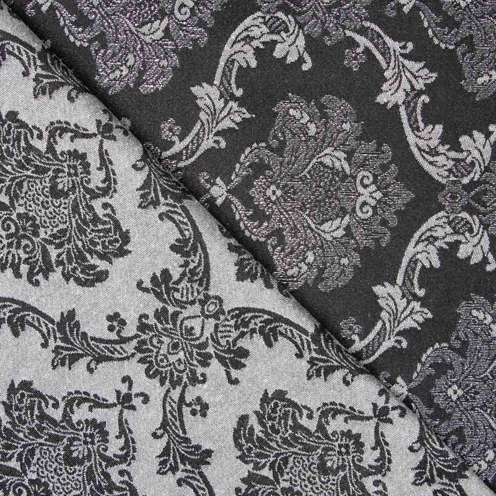 Jacquard Damasco Lurex Preto Prata - Ribes y Casals