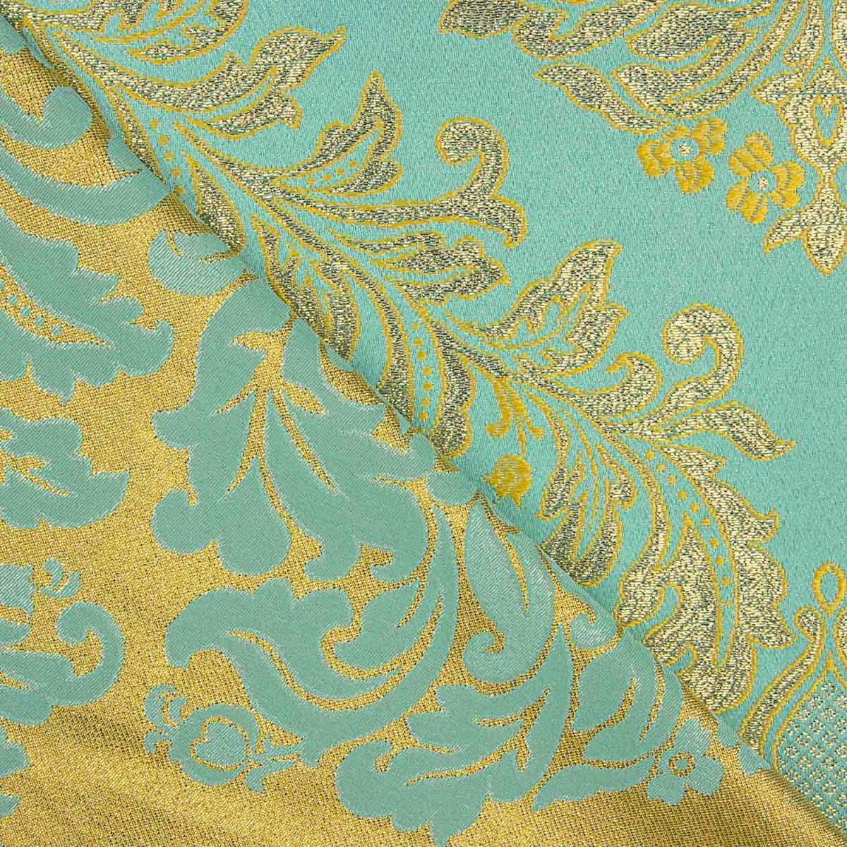 Jacquard Brocado Florencia Azul e Dourado - Ribes y Casals