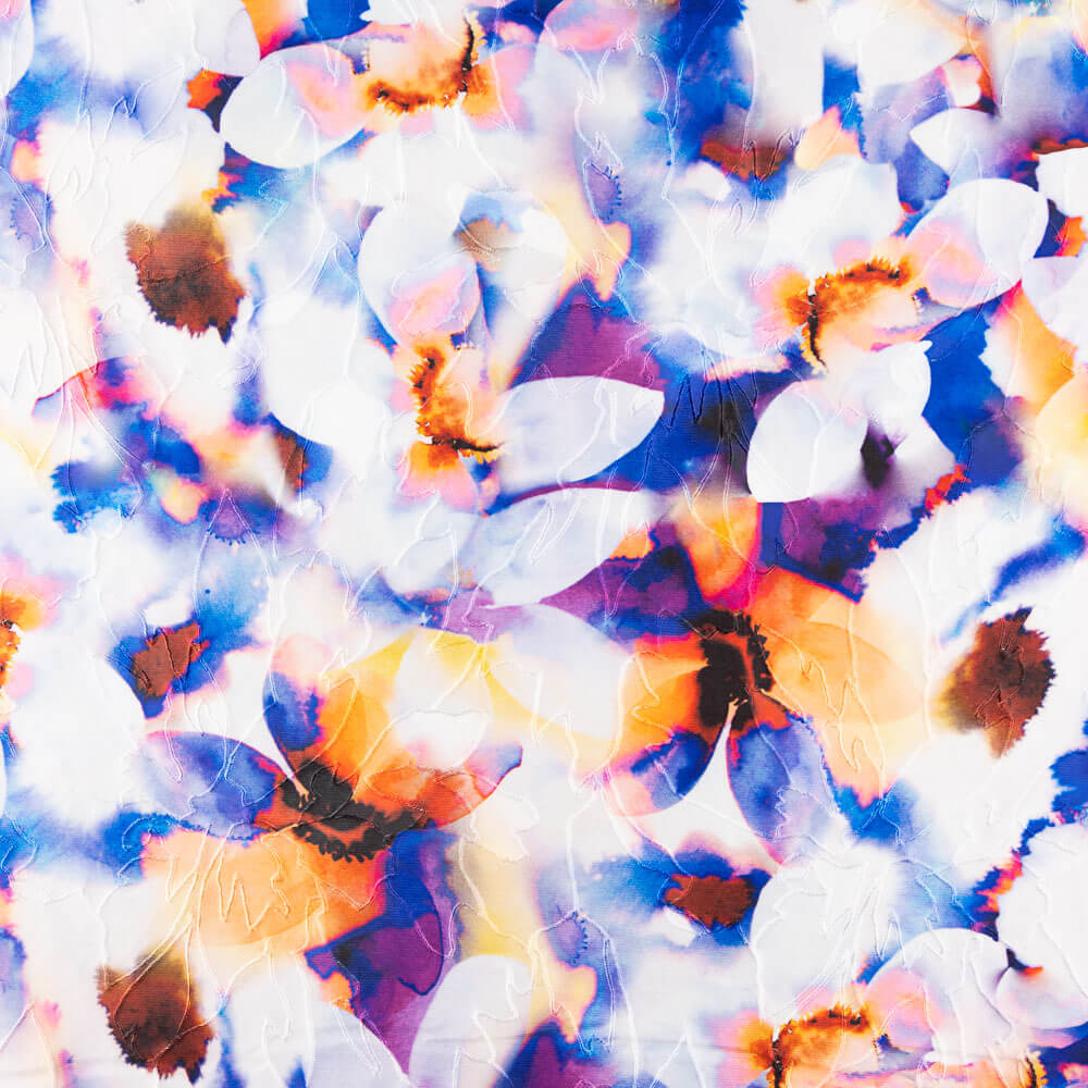 Jacquard Rebrodé Flores Azul - Ribes y Casals