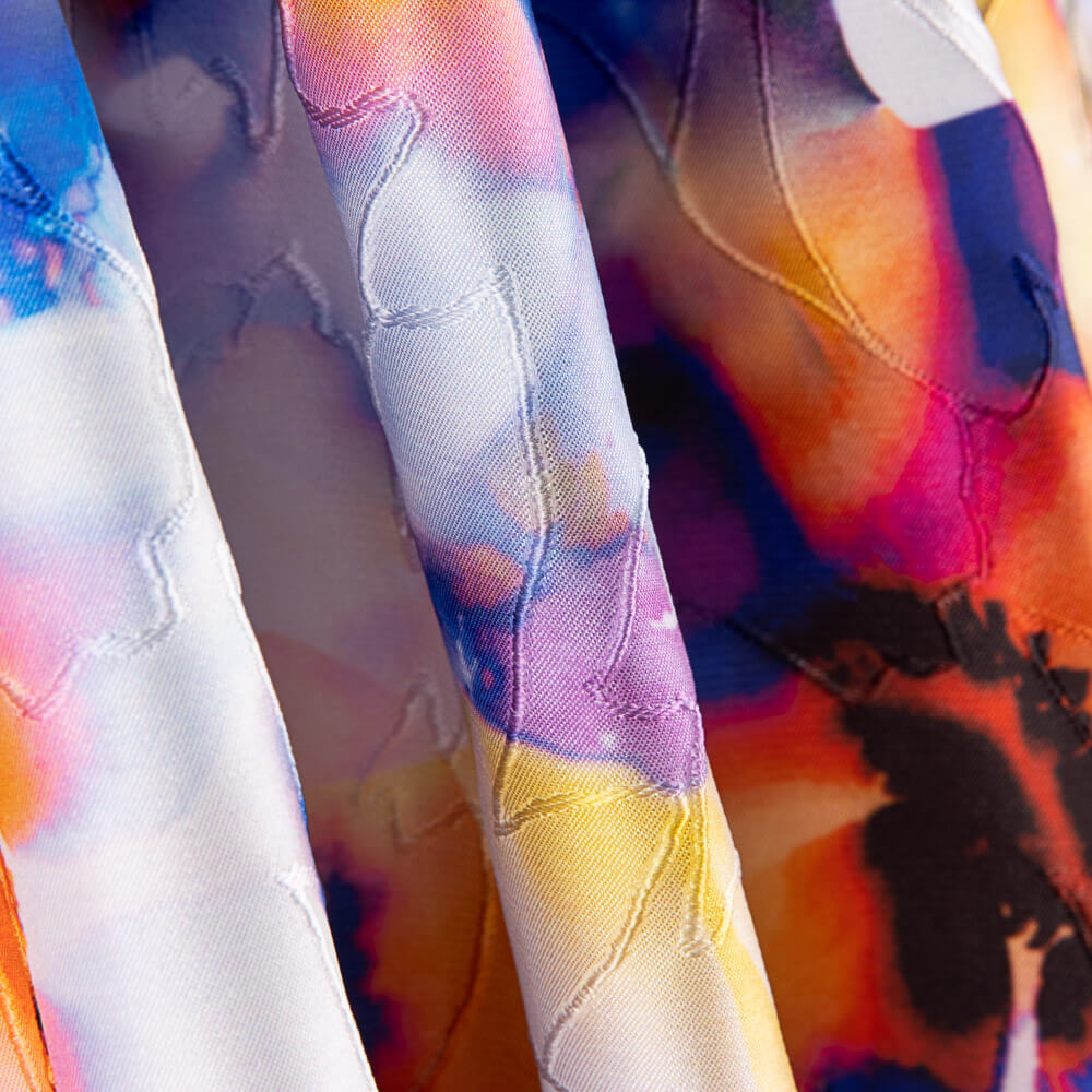 Jacquard Rebrodé Flores Azul - Ribes y Casals